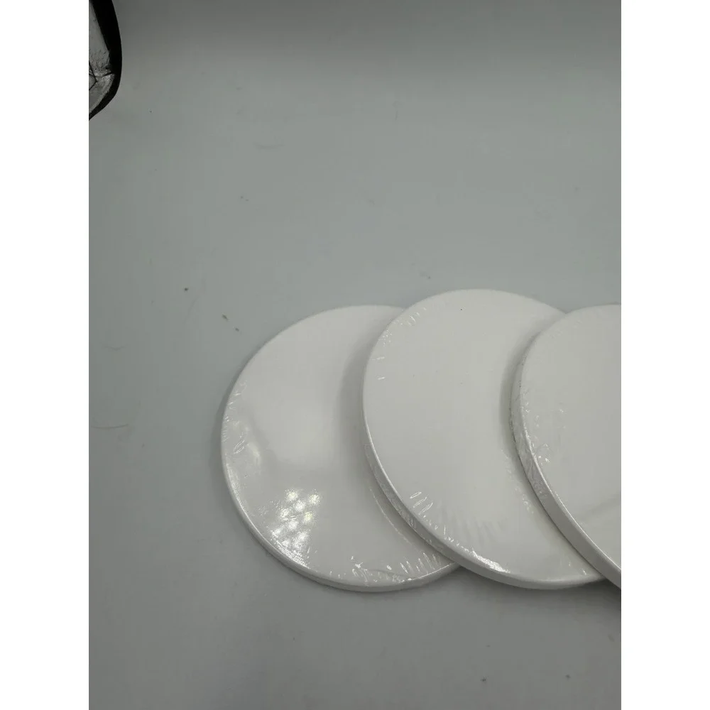 Set Of 4 Sealed Ceramic White Disc Coasters 3.5in Rounds 1/4